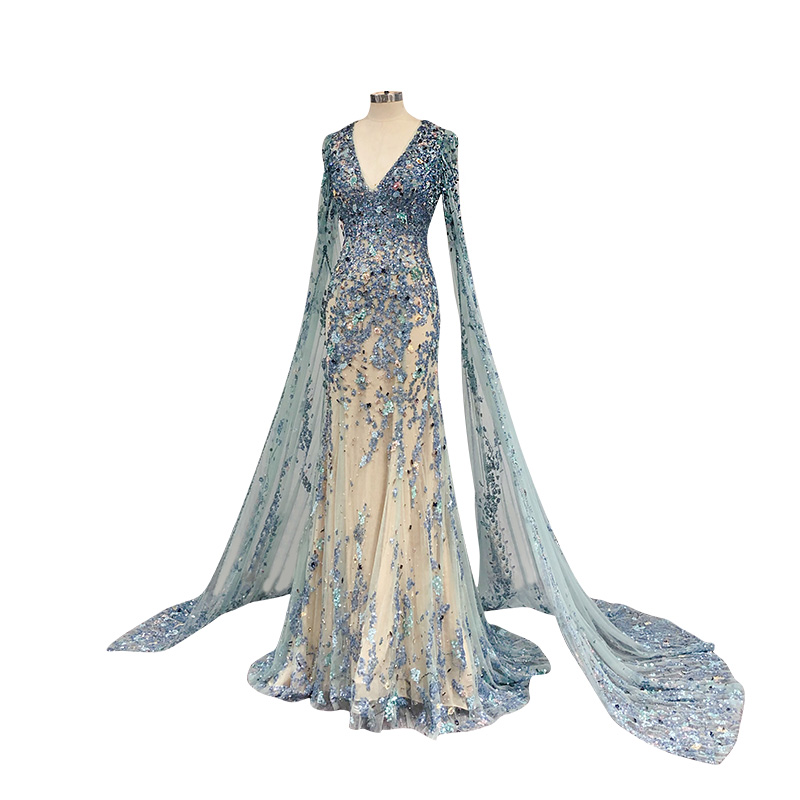 Deep V-neck slim fishtail toast dress 2022 new birthday banquet dress cocktail party annual meeting 