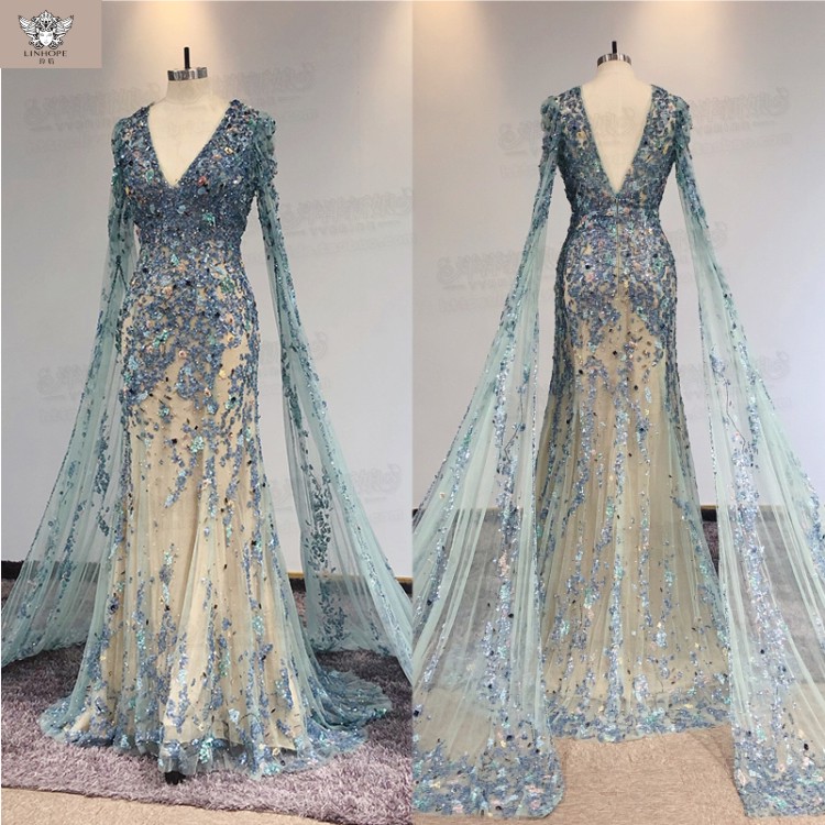 Deep V-neck slim fishtail toast dress 2022 new birthday banquet dress cocktail party annual meeting 
