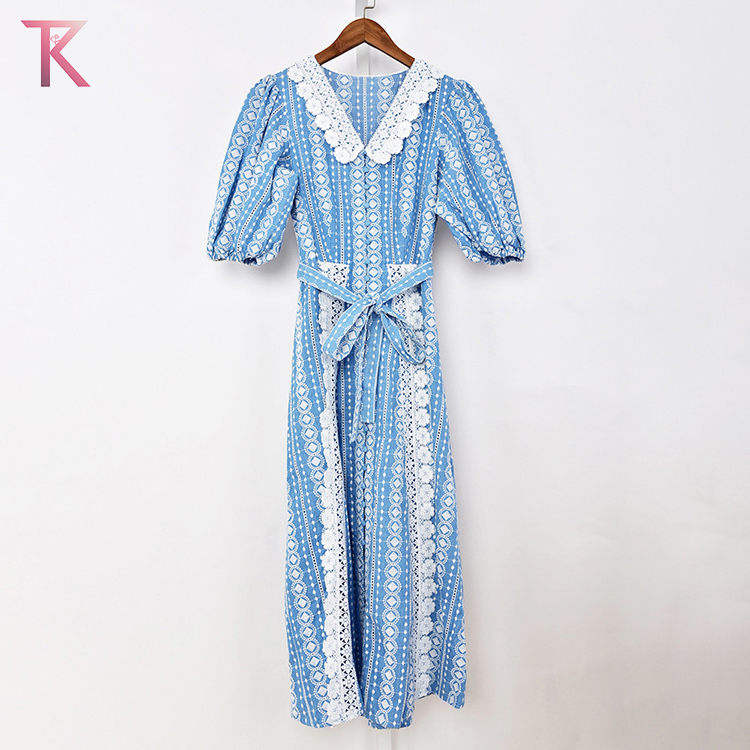 Fall 2022 V-Neck Contrast Patchwork Panel Fashion Women's Skinny Office Striped Dress