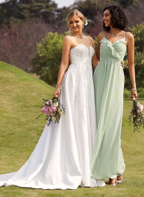 Vestido de noiva Elegant Evening Dresses Deep V Neck White A-Line Stain Princess Bridal Gown Wedding