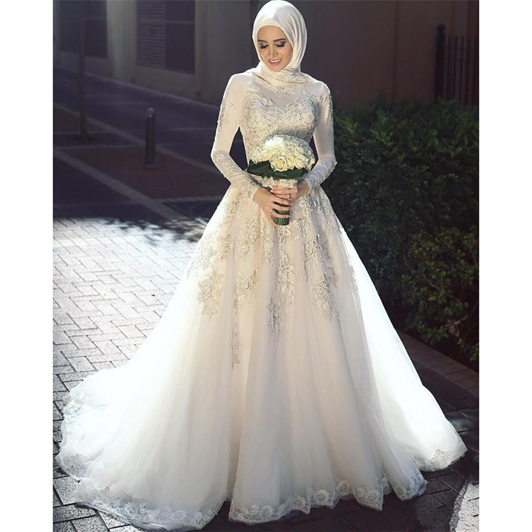 Arabic Muslim Wedding Dress Long Sleeve A-Line Bridal Gown Cheap Pakistani Wedding Dresses New vesti