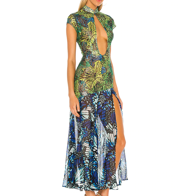 Cheongsam floral embroidered high slit women fashi