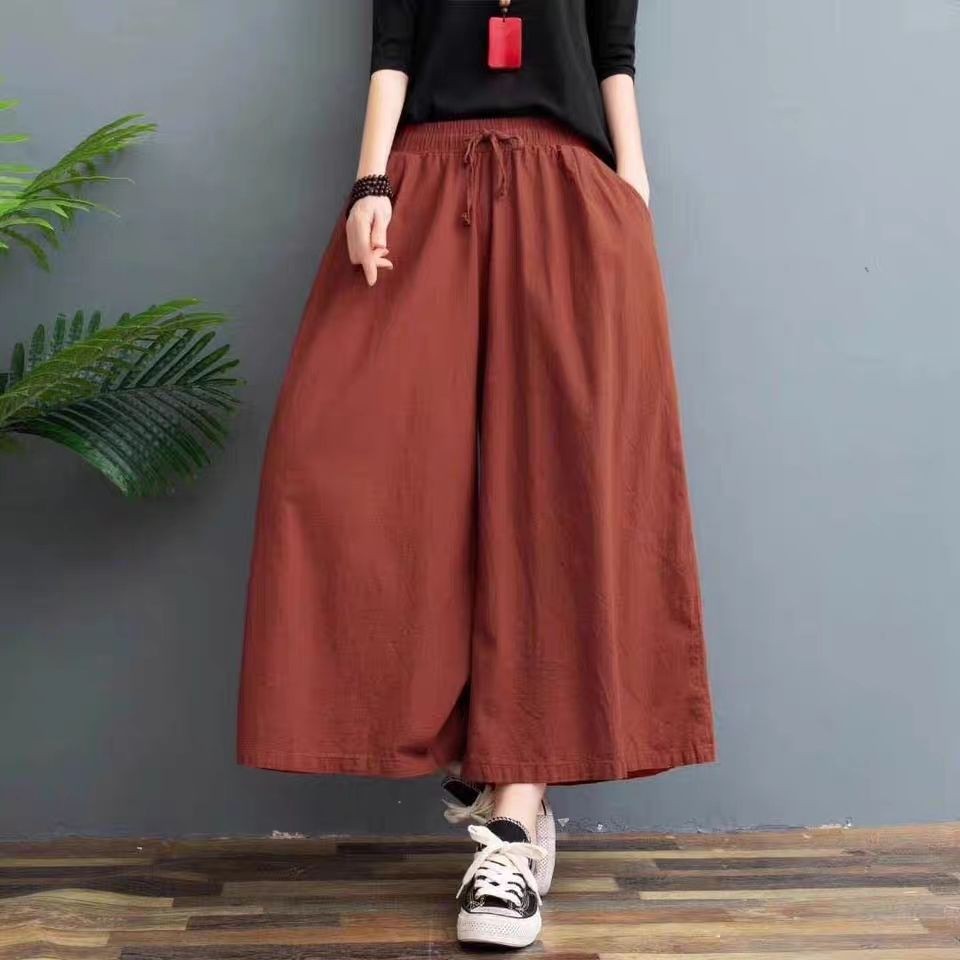 PLUS SIZE 100%Cotton Wide Leg Pants Women's Summer Linen Casual Pants High Waist Loose Pants