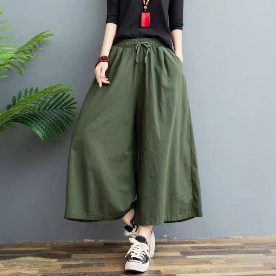 PLUS SIZE 100%Cotton Wide Leg Pants Women's Summer Linen Casual Pants High Waist Loose Pants