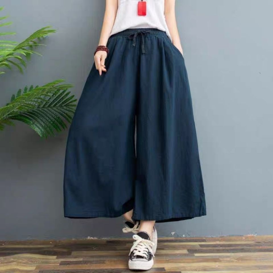 PLUS SIZE 100%Cotton Wide Leg Pants Women's Summer Linen Casual Pants High Waist Loose Pants