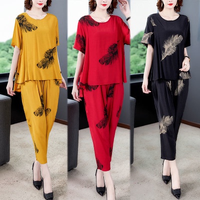 Fashion Half Sleeve Plus Size Casual Suit Two-piece Harem Pants