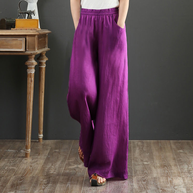 Seluar Linen Perempuan Palazzo Pants Linen Cotton Women Ladies Long Loose High Waist Wide Leg Pants 
