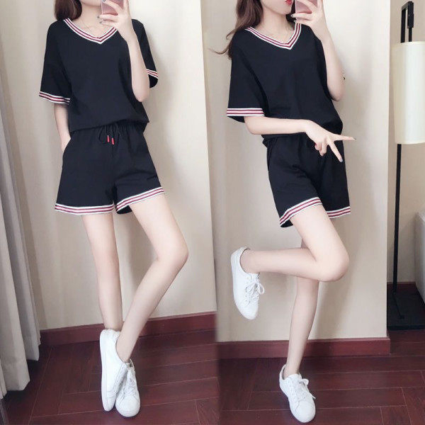 M-4XL Large Size Korean Loose Casual Sportswear Suit Fashion Women's Summer Short Sleeve Shorts Two-