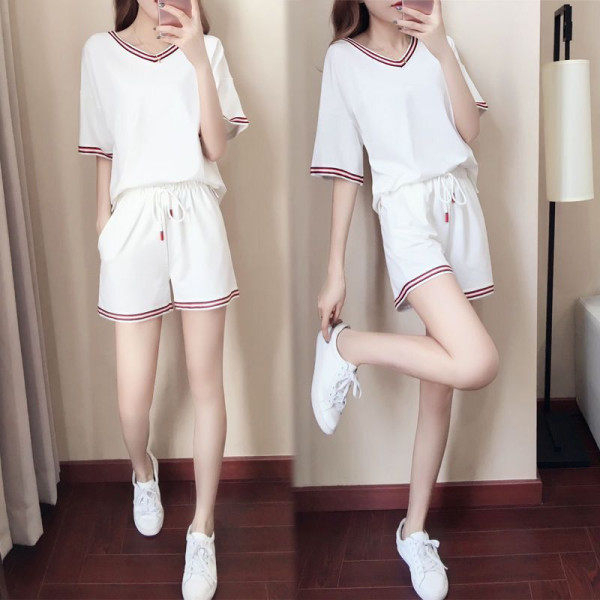 M-4XL Large Size Korean Loose Casual Sportswear Suit Fashion Women's Summer Short Sleeve Shorts Two-
