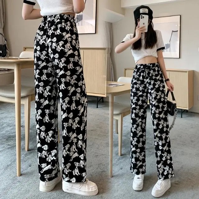 summer new korean style wide leg pants women  casual  long pants  loose leg straight pants elastic w