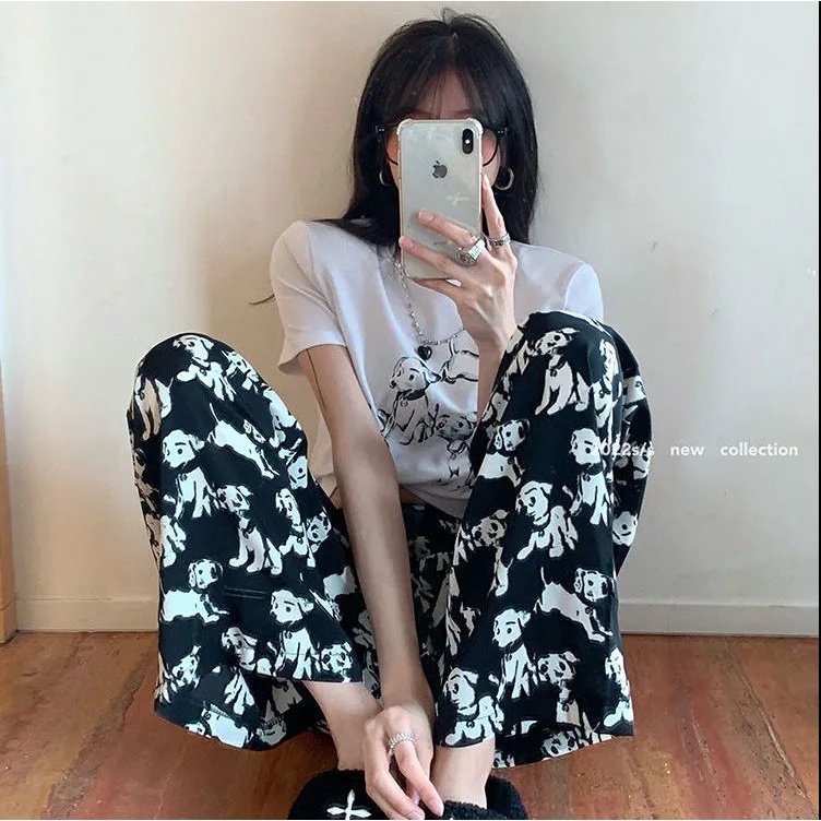 summer new korean style wide leg pants women  casual  long pants  loose leg straight pants elastic w