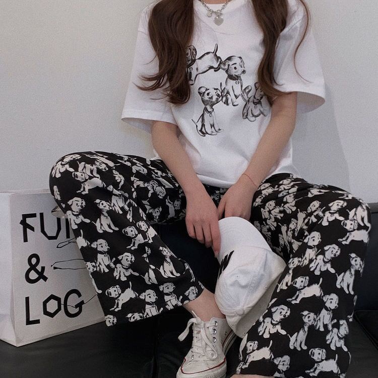 summer new korean style wide leg pants women  casual  long pants  loose leg straight pants elastic w