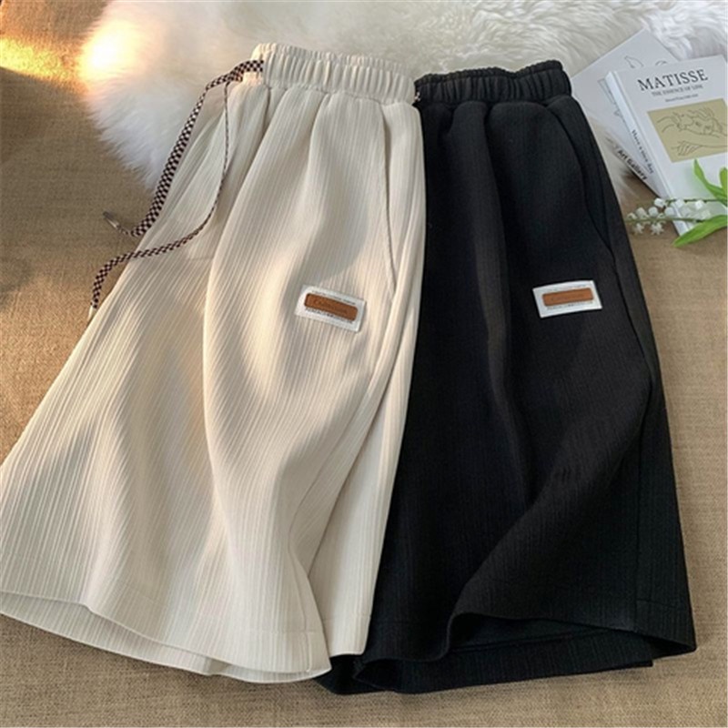 Summer Pleated Solid Color Fresh Casual Shorts Women's Loose Thin Home Drawstring Drop Trendy Straig