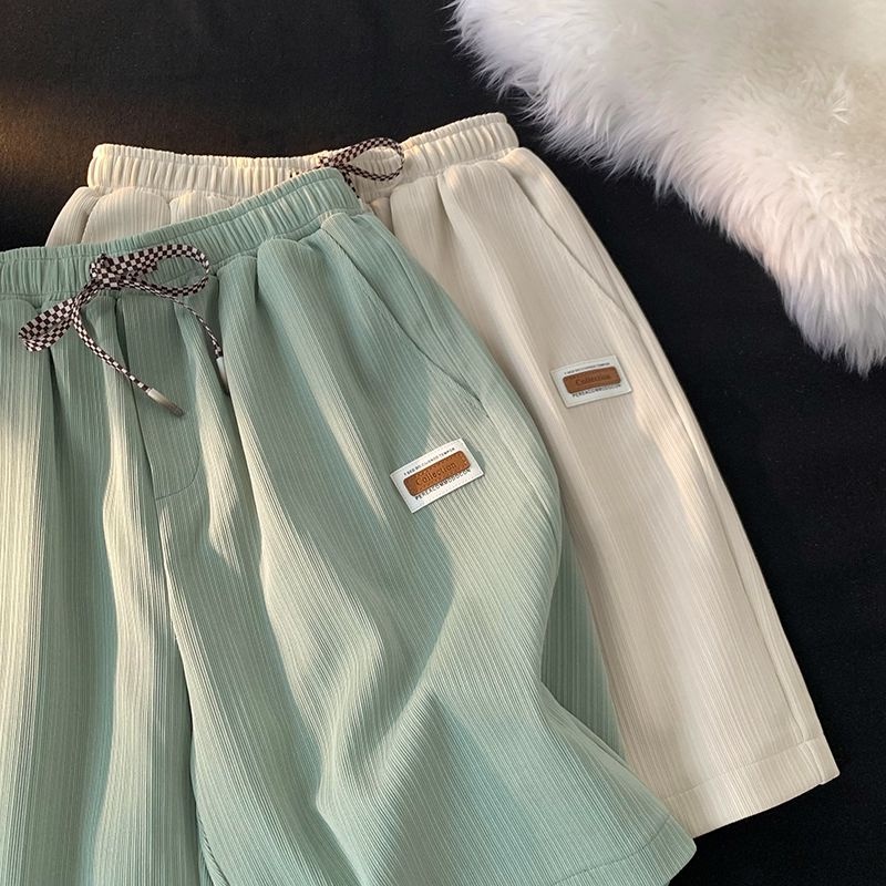 Summer Pleated Solid Color Fresh Casual Shorts Women's Loose Thin Home Drawstring Drop Trendy Straig