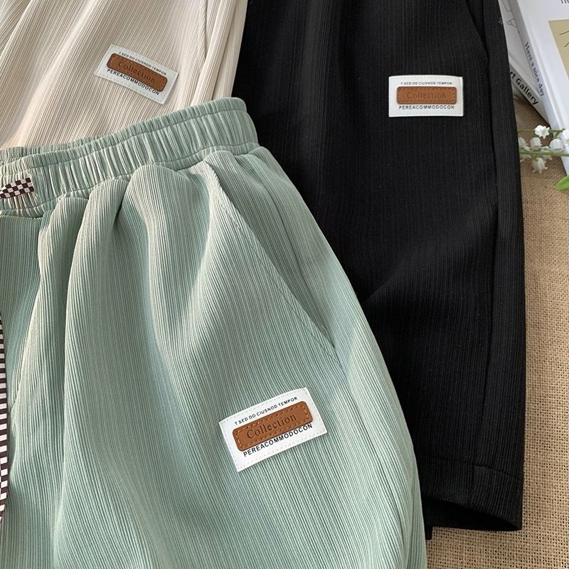Summer Pleated Solid Color Fresh Casual Shorts Women's Loose Thin Home Drawstring Drop Trendy Straig