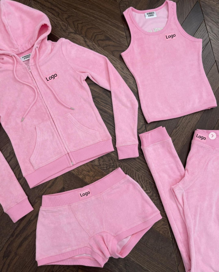 Autumn 2022 New Streetwear Bodysuit Tracksuits Pink Terry Toweling Vest Short Sweatshirt Pants 4 Two