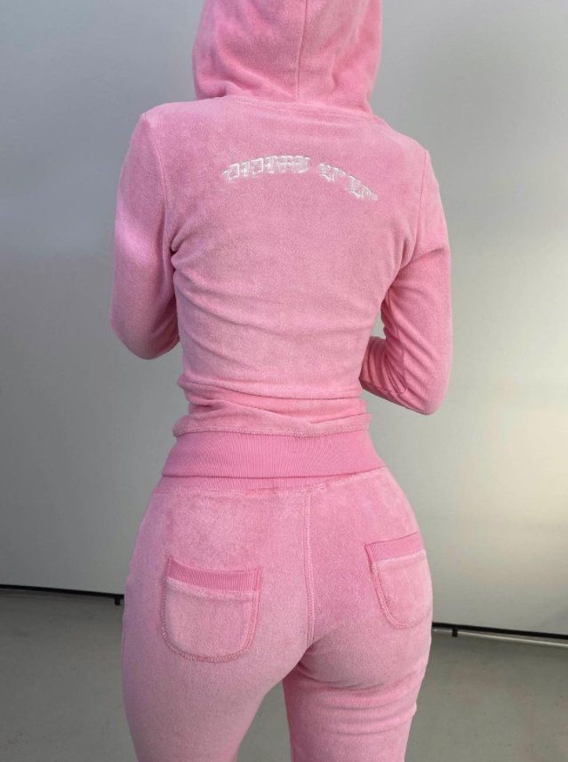 Autumn 2022 New Streetwear Bodysuit Tracksuits Pink Terry Toweling Vest Short Sweatshirt Pants 4 Two