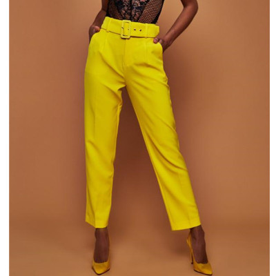 High Waist Belted Straight Leg Slacks For Ladies W