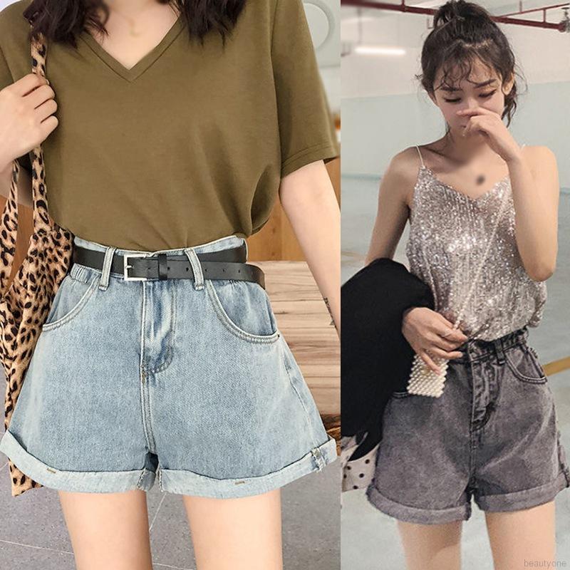 Women High Waist Jeans Crimping Loose Fashion Casual Denim Shorts
