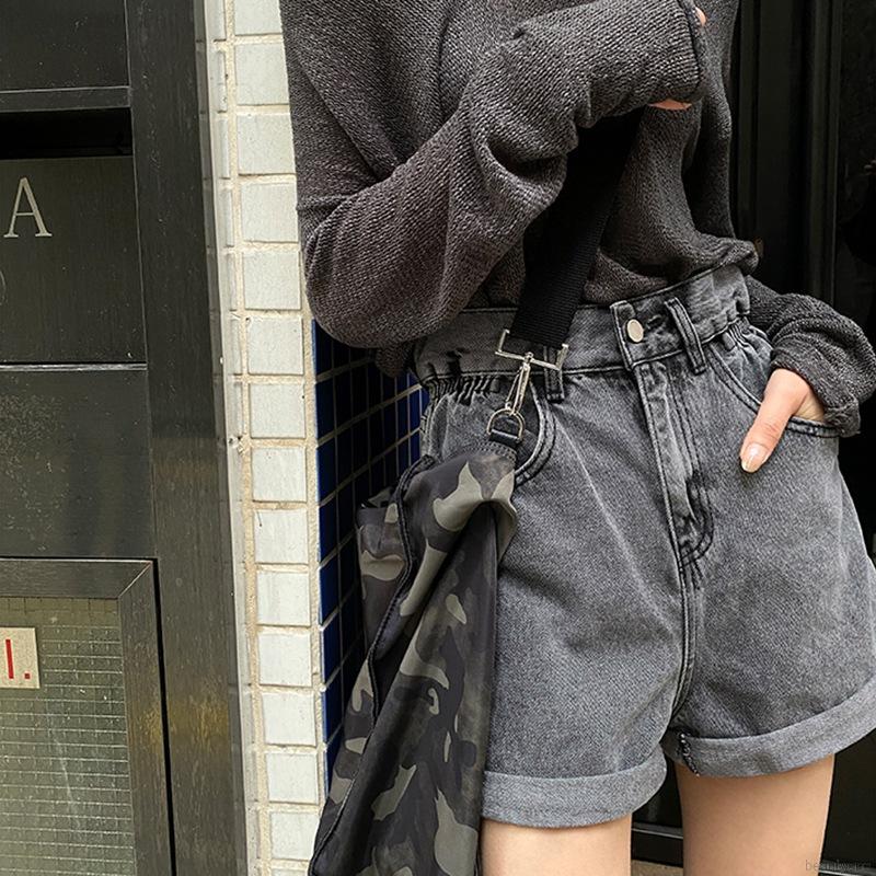Women High Waist Jeans Crimping Loose Fashion Casual Denim Shorts