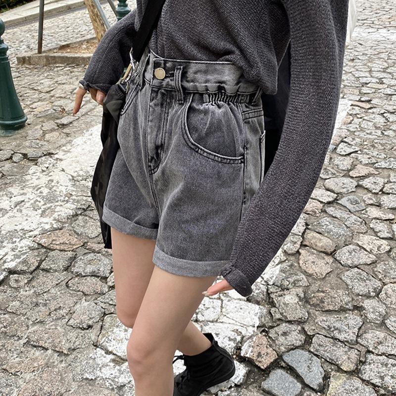 Women High Waist Jeans Crimping Loose Fashion Casual Denim Shorts