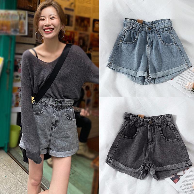Women High Waist Jeans Crimping Loose Fashion Casual Denim Shorts