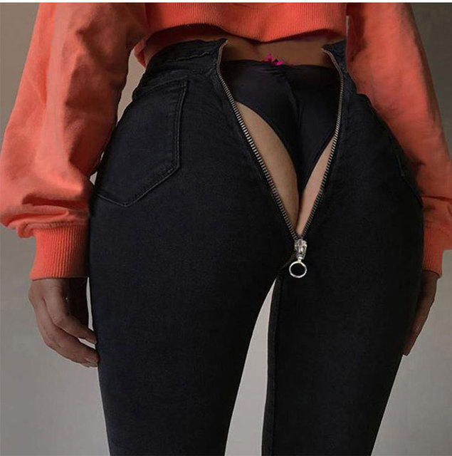 Fashion quality women zipper back pocket jeans was
