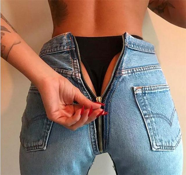Fashion quality women zipper back pocket jeans was