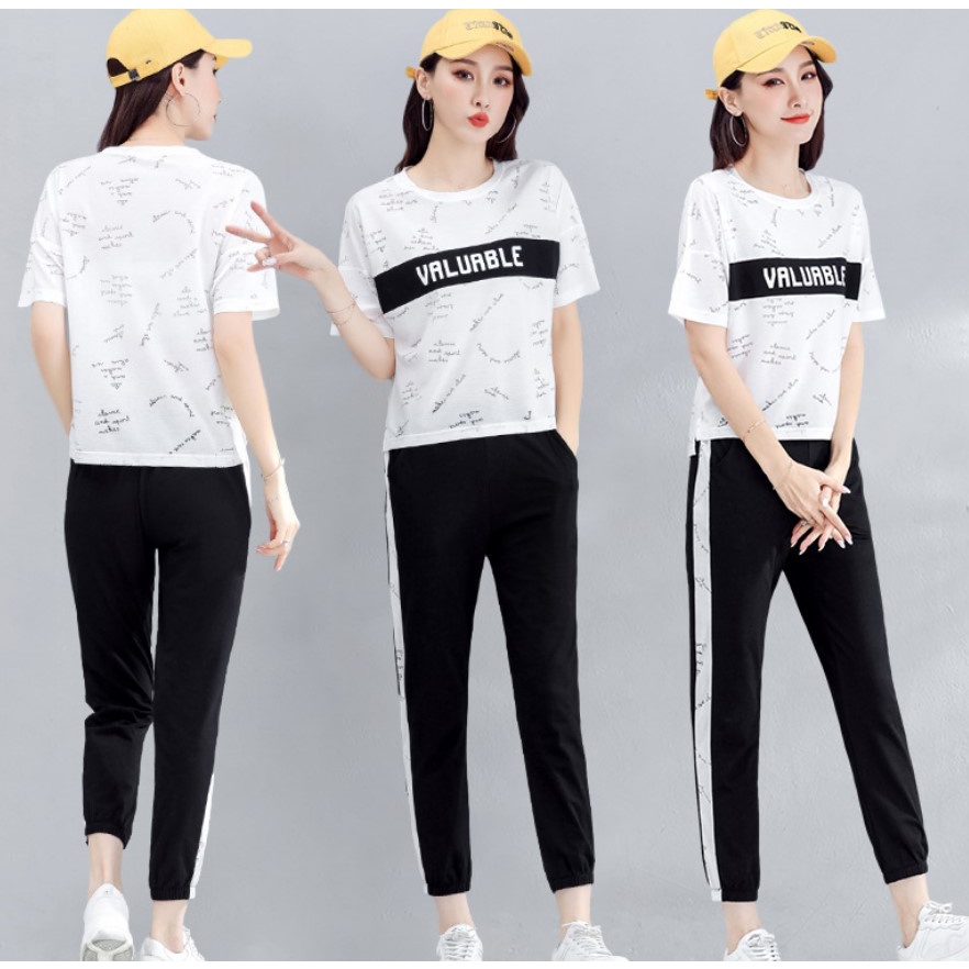 2 Pcs/Set Korean Ladies Casual Fashion Sportswear Women Student Set Wear Loose Sweatshirt + Sweatpan
