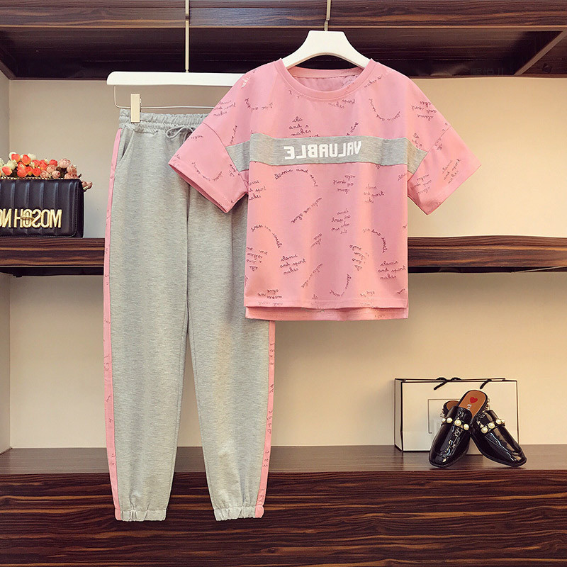 2 Pcs/Set Korean Ladies Casual Fashion Sportswear Women Student Set Wear Loose Sweatshirt + Sweatpan
