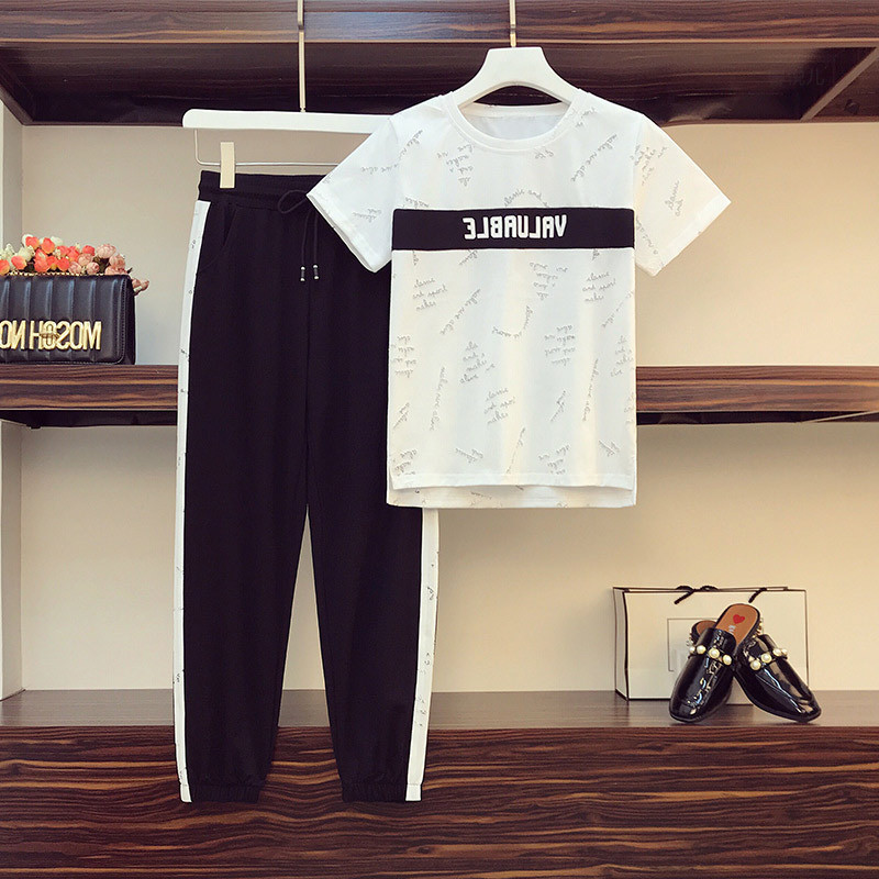 2 Pcs/Set Korean Ladies Casual Fashion Sportswear Women Student Set Wear Loose Sweatshirt + Sweatpan