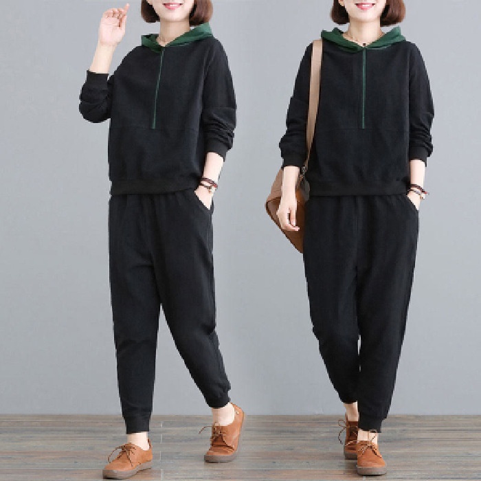 Women's Sports Wear Fashion Casual Set Plus Size Korean Style Women Clothes Lady Tracksuit Top and B