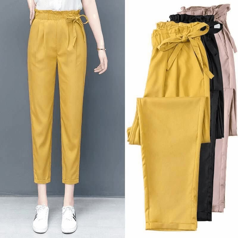 woman long pants cotton 2023 Summer Nine pants New seluar slack perempuan Solid Color Casual Elastic