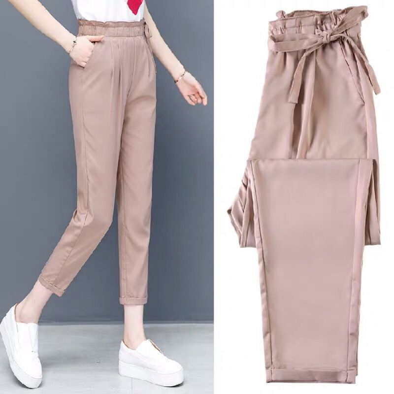woman long pants cotton 2023 Summer Nine pants New seluar slack perempuan Solid Color Casual Elastic
