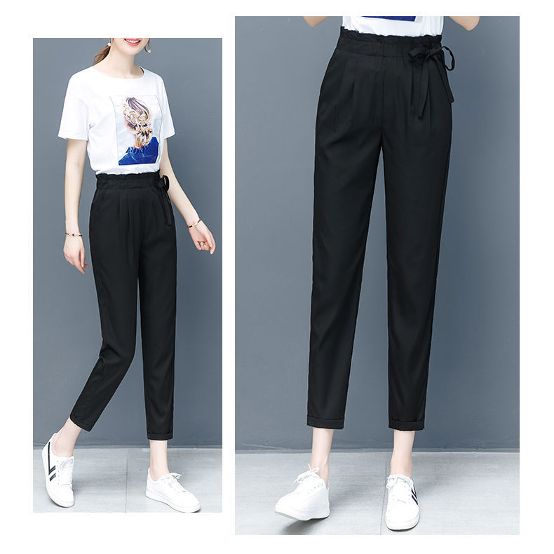 woman long pants cotton 2023 Summer Nine pants New seluar slack perempuan Solid Color Casual Elastic