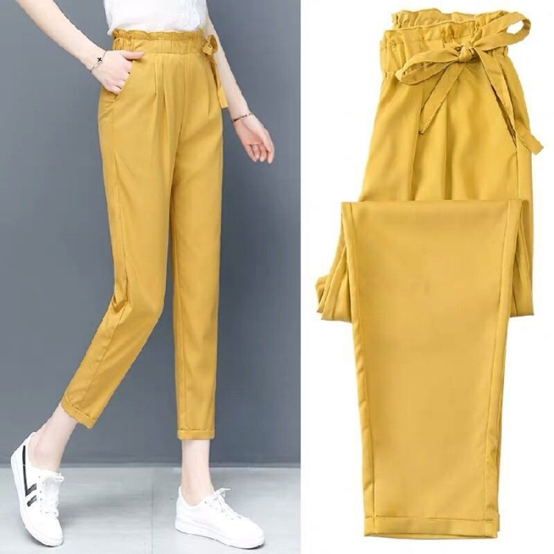 woman long pants cotton 2023 Summer Nine pants New seluar slack perempuan Solid Color Casual Elastic