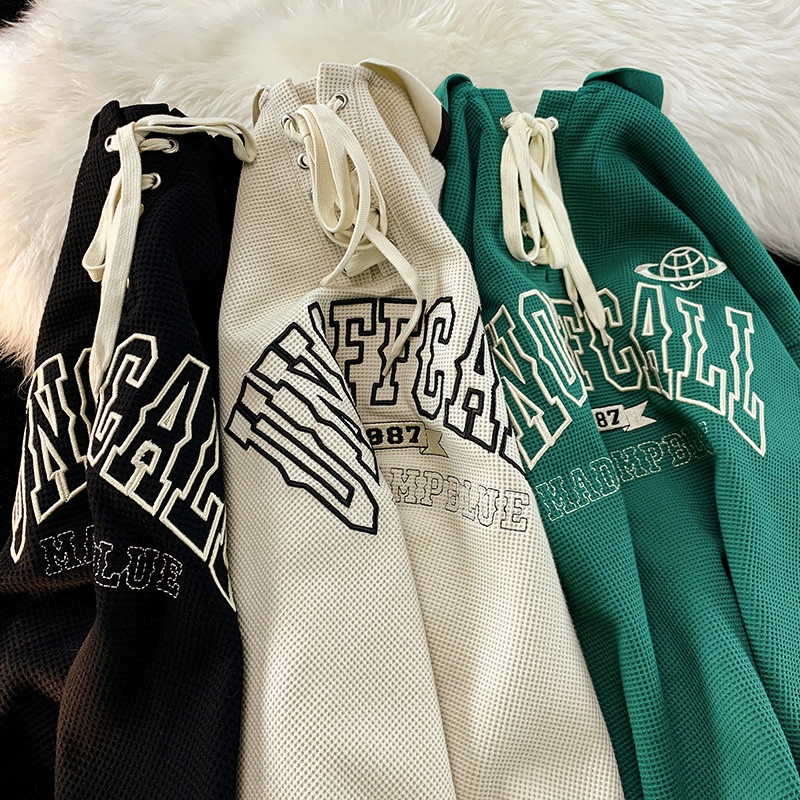 New Original Fashion Polo Collar Waffle Embroidery Cotton Street Sports Jacket Korean Long Sleeve Co
