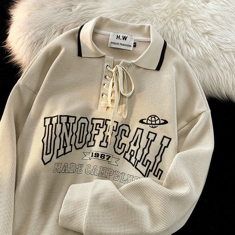 New Original Fashion Polo Collar Waffle Embroidery Cotton Street Sports Jacket Korean Long Sleeve Co