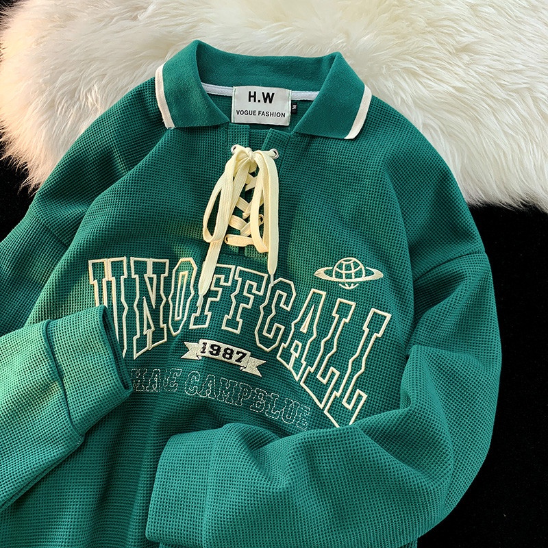 New Original Fashion Polo Collar Waffle Embroidery Cotton Street Sports Jacket Korean Long Sleeve Co