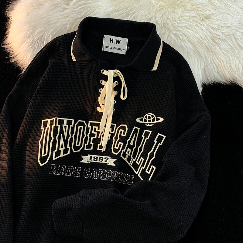 New Original Fashion Polo Collar Waffle Embroidery Cotton Street Sports Jacket Korean Long Sleeve Co
