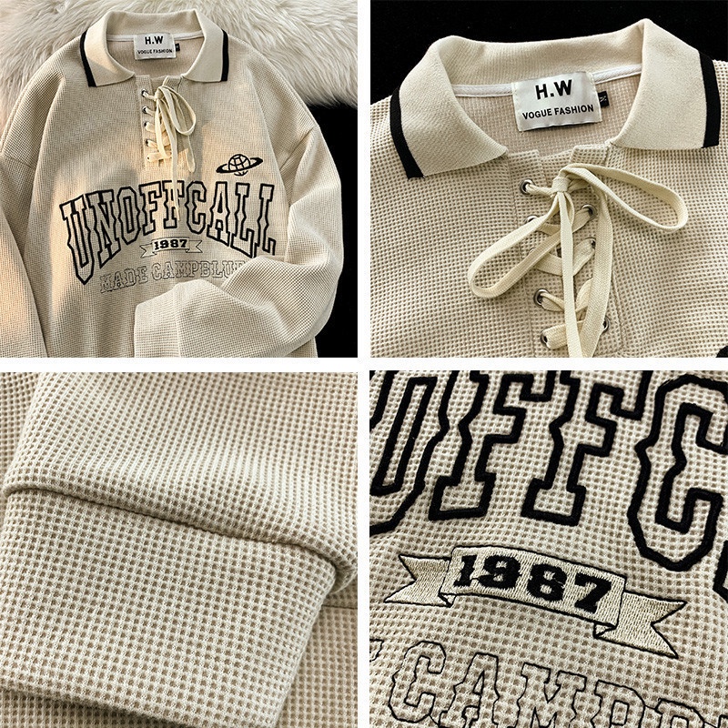 New Original Fashion Polo Collar Waffle Embroidery Cotton Street Sports Jacket Korean Long Sleeve Co