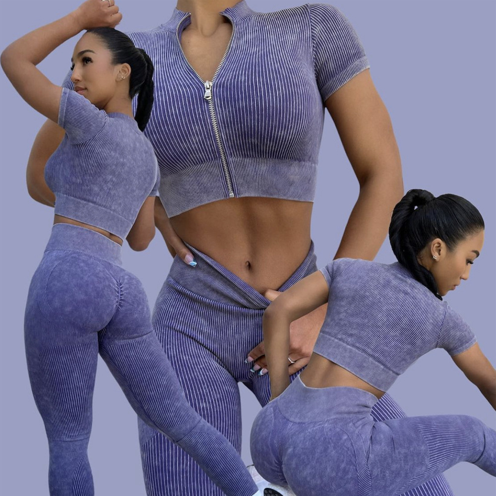 PASUXI Yoga Set Patchwork Gym Clothing Zippered Wo