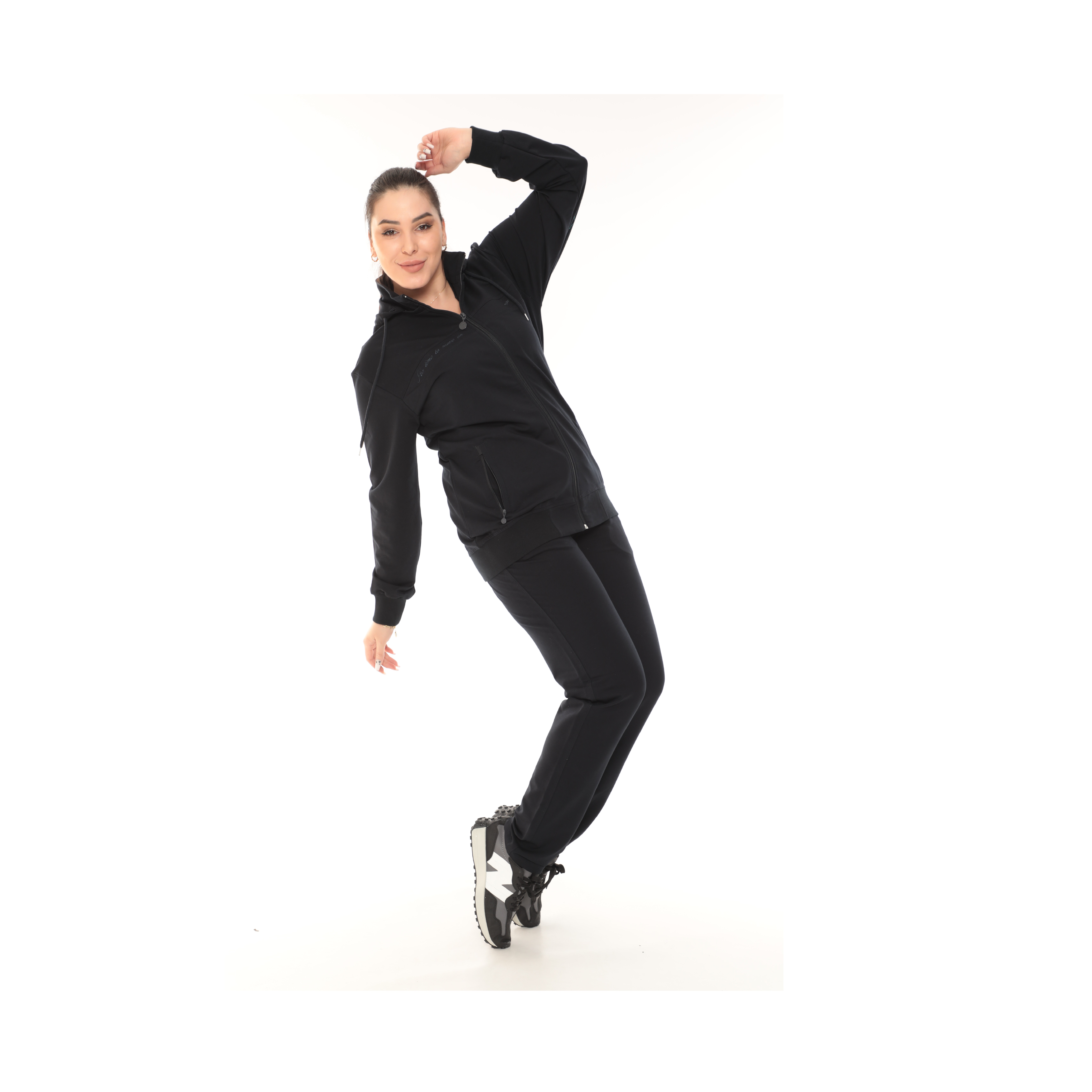 Modern New Customized Cotton Best Quality Sports Tracksuitset Jogger Set Clothes For Women Black Col