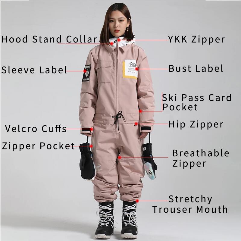 Outdoor Snow Jumpsuits One Piece Ski Overalls Sport Hooded Female Thick Cotton Women Woman Snowsuits