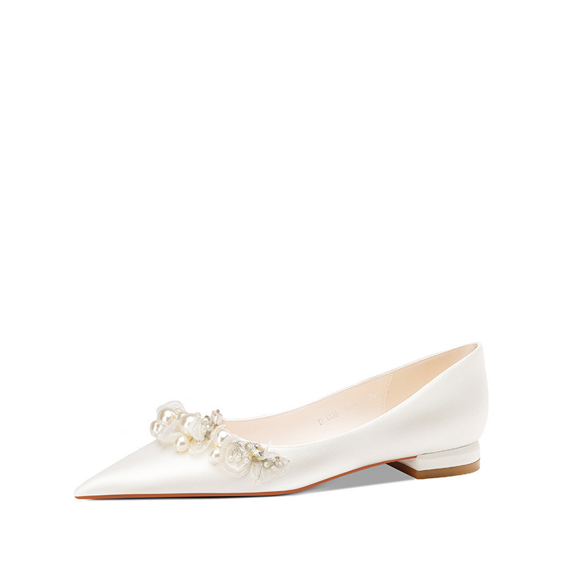 New design formal Pointed toe Classic Leather Women high heels unique banquet Pearl Decoration Women