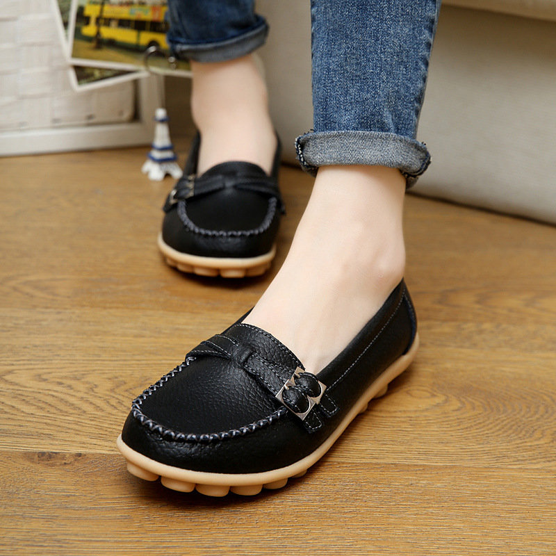 High quality new ladies buckle loafers flat casual
