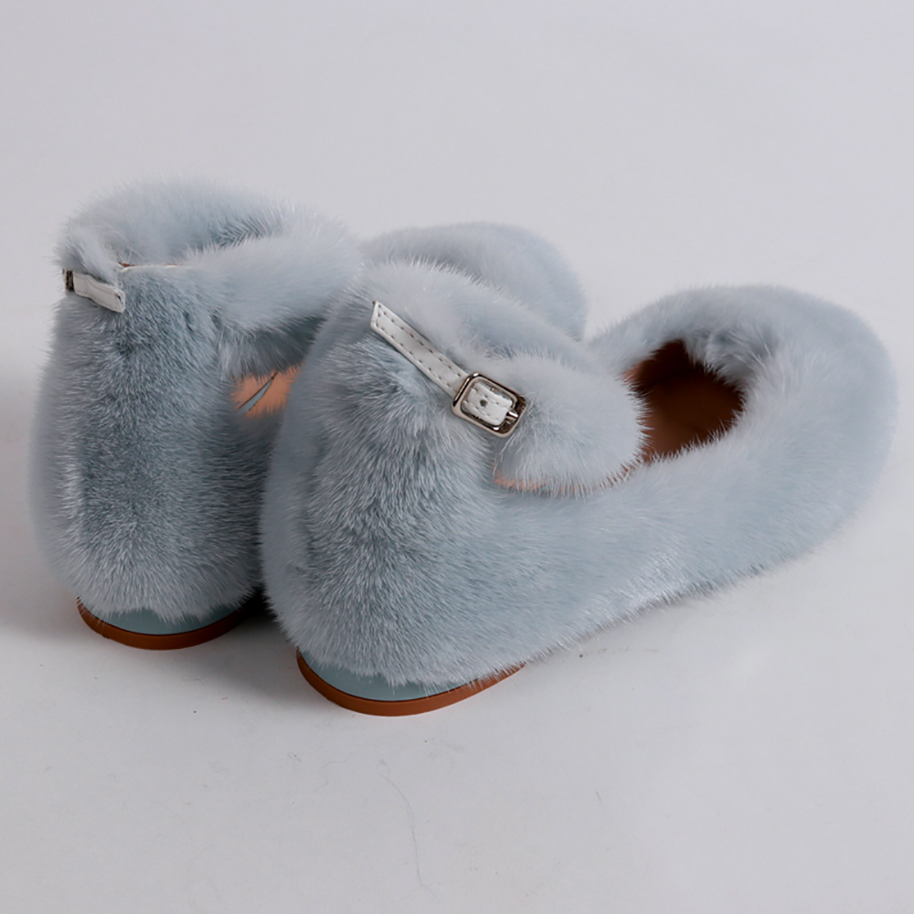 high quality women's flats real mink fur flats shoes lady fur flat shoes