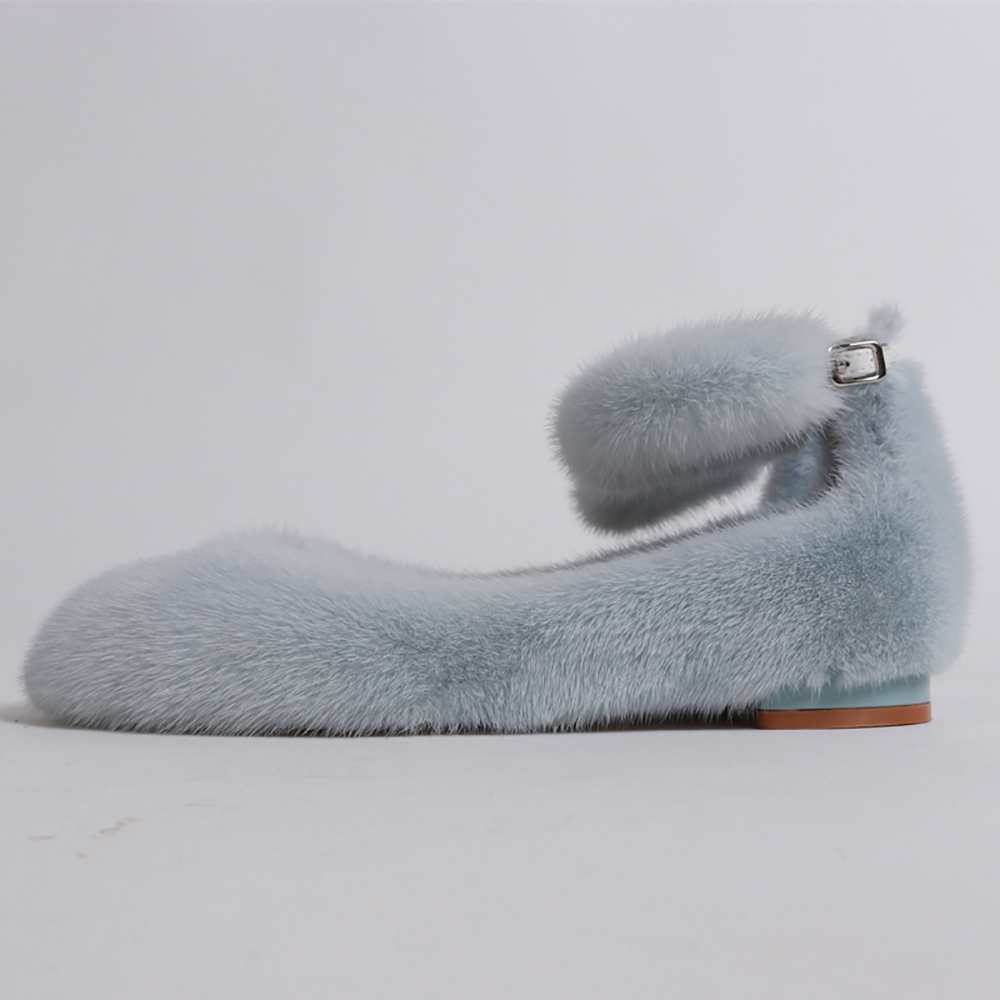 high quality women's flats real mink fur flats shoes lady fur flat shoes