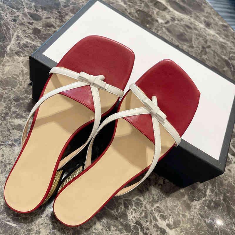 2022 summer sandals bow sweet leather mixed color slippers luxury designer women's flat shoes