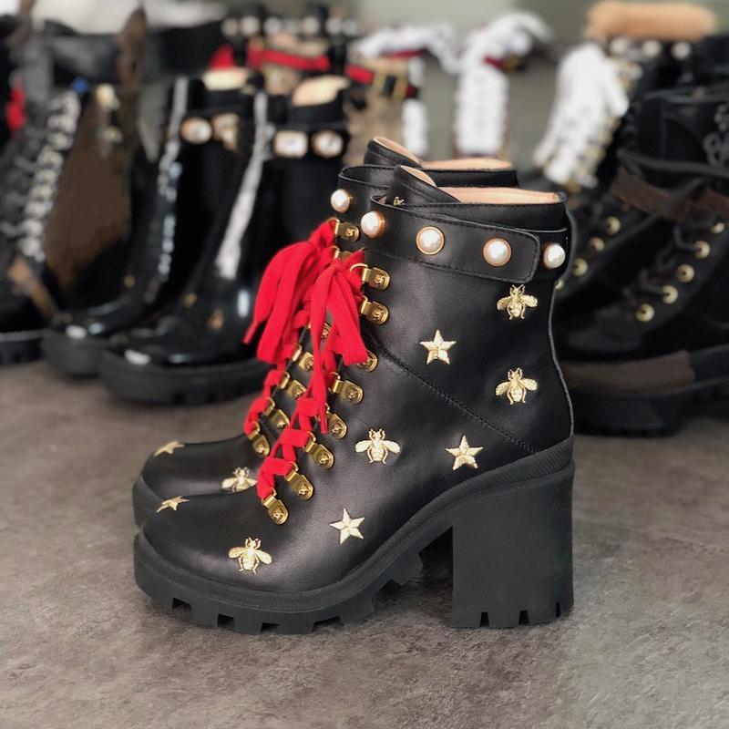 Women Designer Boots Martin Desert Boot Flamingos Love Arrow 100% Real Leather Medal Coarse Non-Slip
